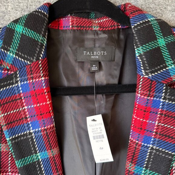 Talbots Red Plaid Wool Blend Blazer Holiday Tartan Jacket Petite 4P - Picture 7 of 16